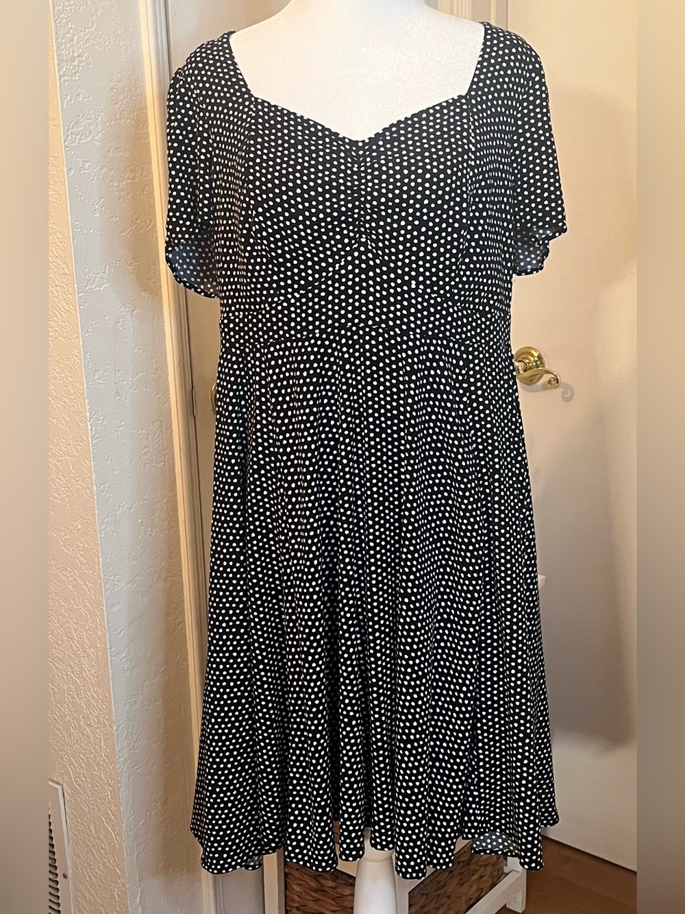 Torrid Black Polka Dot Short Sleeve Fit & Flare Dress